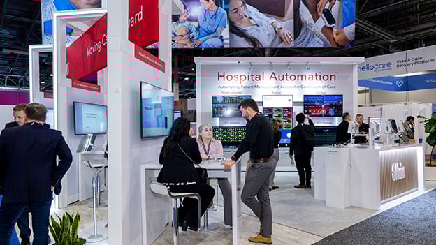 Catalyst Exhibits designed Masimo trade show booth showing hospital automation and monitoring tools