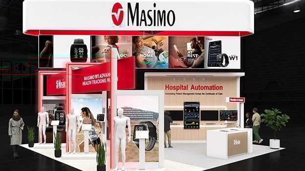 Catalyst Exhibits designed exhibit booth for Masimo highlighting wearables and hospital automation tech