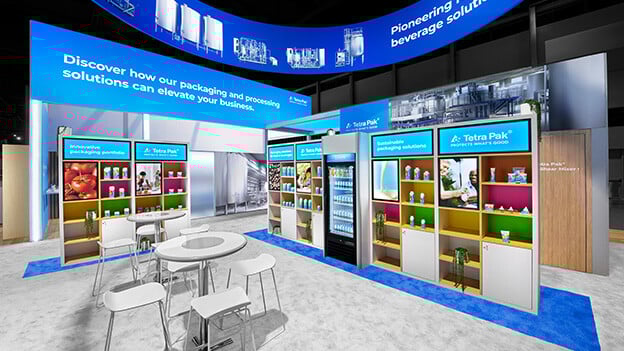 Custom trade show booth for Tetra Pak at Pack Expo 2024 showcasing product 